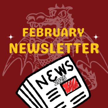 Avondale Dragon with a news paper February Newsletter